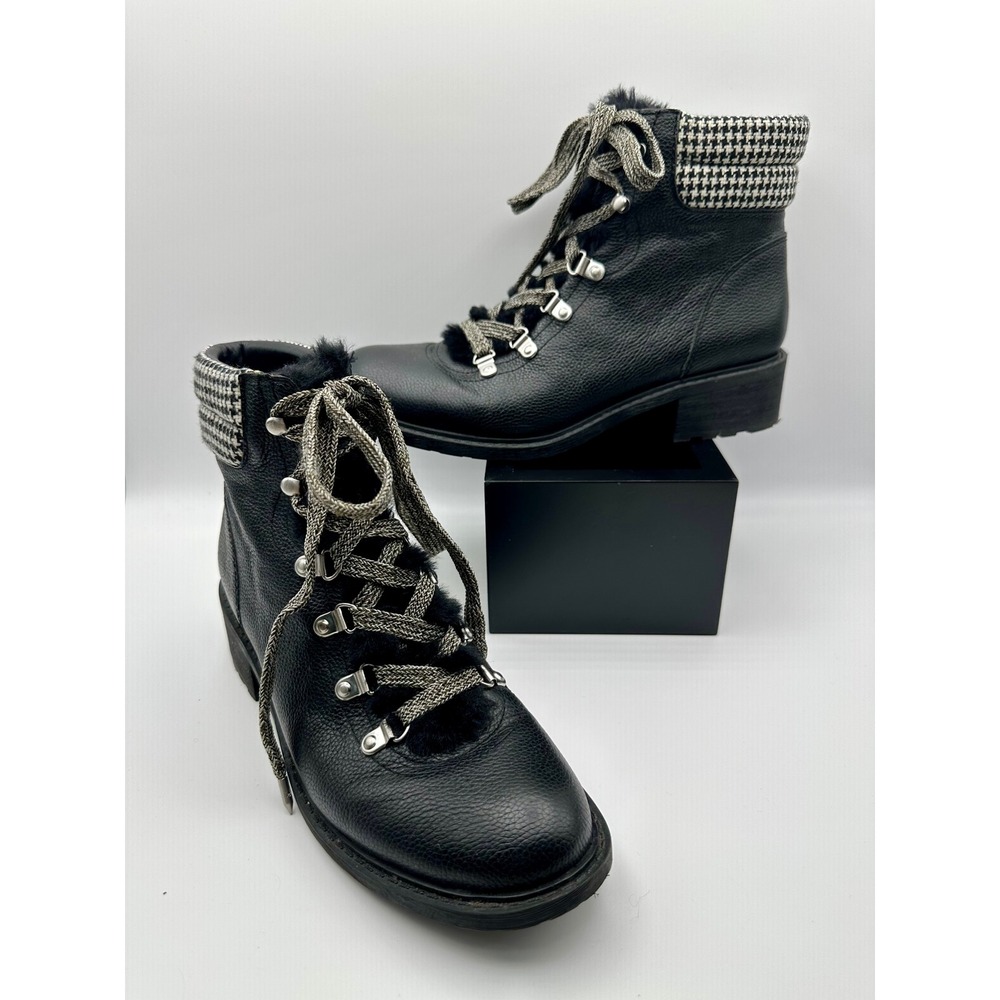 Sam Edelman Darrah Boots Womens 8.5 Black Leather Houndstooth Hiker Lug Sole